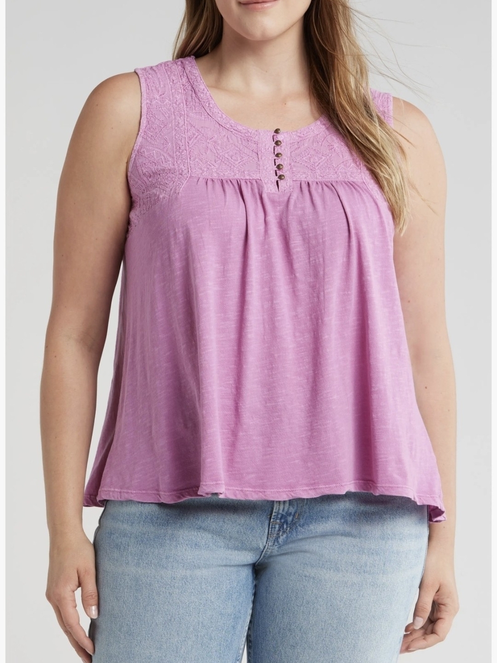 🍁 3/$25 Lucky Brand Lavender Pink Sleeveless Lace Yoke Tank